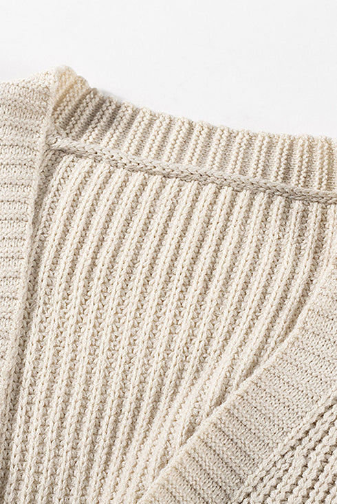 Open Front Cable Sleeve Long Cardigan